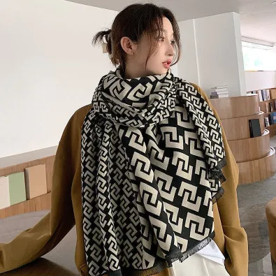 Korean Style Double-Sided Plaid C Letter Shawl